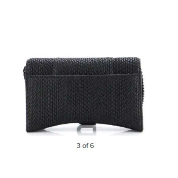 Balenciaga Authentic Hourglass Croc-Embossed Leather Wallet on Chain Black - Picture 3 of 5
